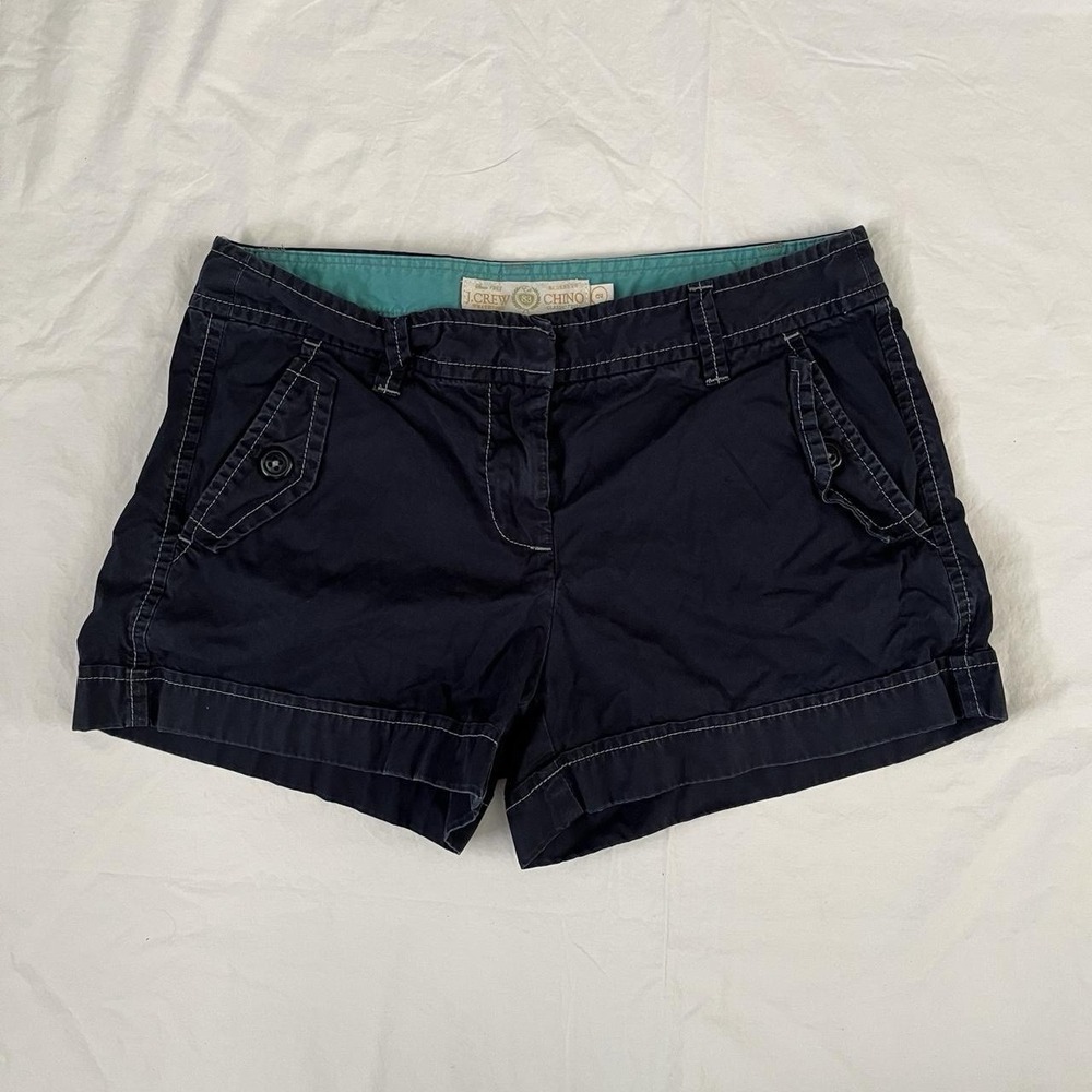 J Crew Navy Chino Cargo Shorts 100% Cotton Womens Size 2 Nautical Contrast